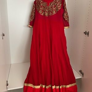 Red and Gold Anarkali Dress
